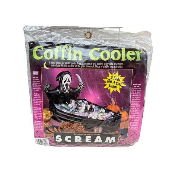 Vintage 1997 Scream Ghost Face Coffin Cooler 2' Long Halloween Prop RARE